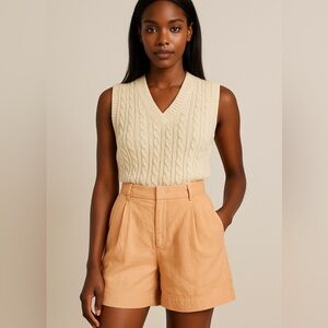 bercrombie & Fitch Linen Blend High-Waisted Shorts in Peach Orange | Size M